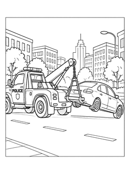 Free printable Police Tow Truck On City Street coloring page