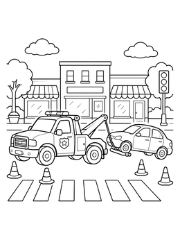 Free printable Police Tow Truck In Town coloring page