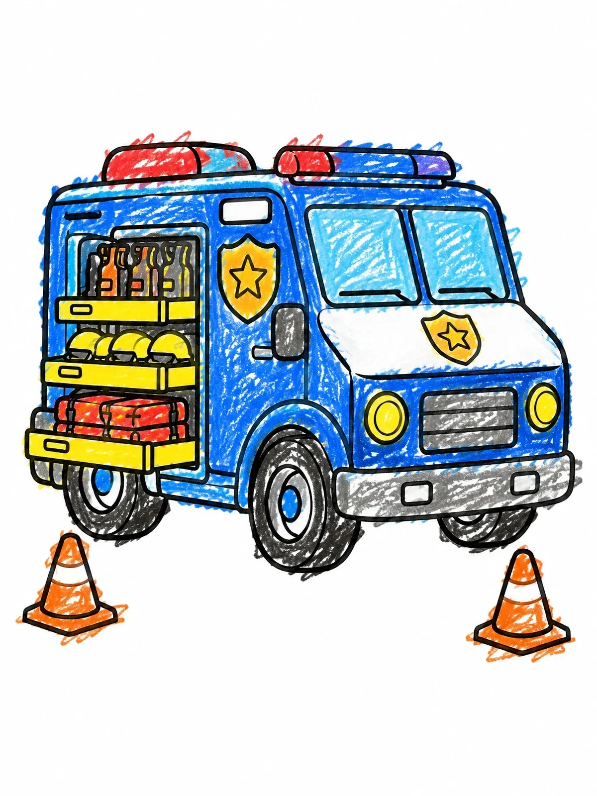 Colored example of the Police Rescue Truck With Equipment coloring page