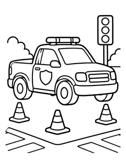 Free printable Police Pickup Truck At Traffic Cones coloring page