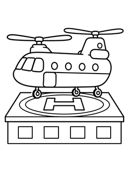 Free printable Twin Rotor Helicopter On Rooftop Helipad coloring page