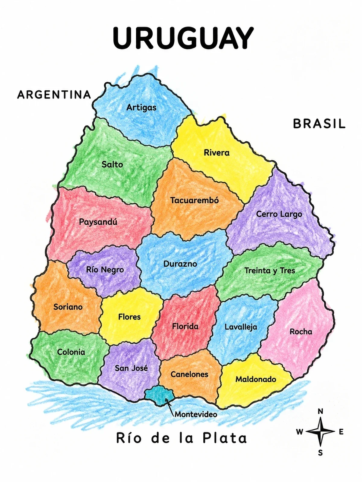 Colored example of the Political Map Of Uruguay coloring page
