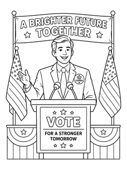 Free printable Politician Giving Campaign Speech At Podium coloring page