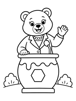 Free printable Cartoon Bear Mayor Giving Speech coloring page