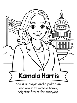 Free printable Kamala Harris Portrait With Capitol coloring page