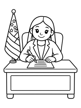 Free printable President Signing Documents At Desk coloring page