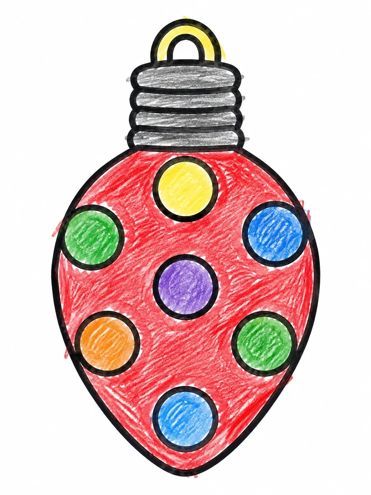 Colored example of the Polka Dot Holiday Light Bulb coloring page