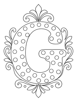 Free printable Polka Dot Letter G With Ornaments coloring page