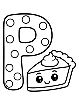 Free printable Polka Dot Letter P With Pie coloring page