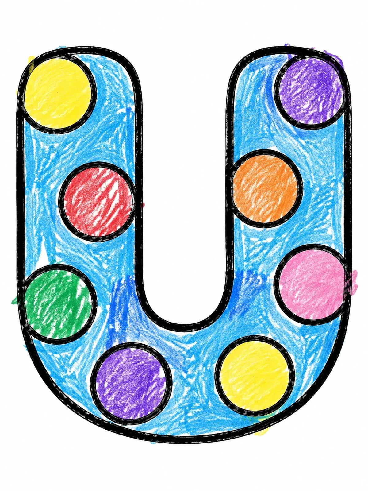 Colored example of the Polka Dot Letter U coloring page