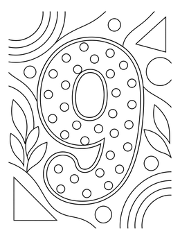 Free printable Polka Dot Number Nine Art coloring page