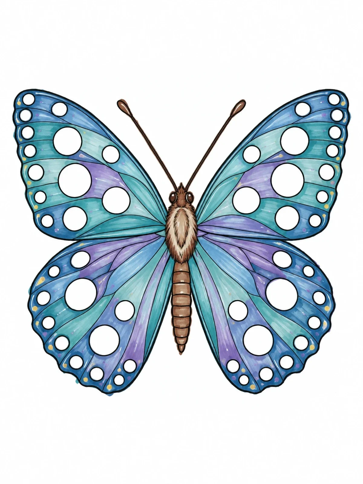 Colored example of the Polka Dot Patterned Butterfly coloring page