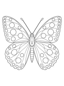 A detailed butterfly with circular patterns on this Dot Day coloring page.