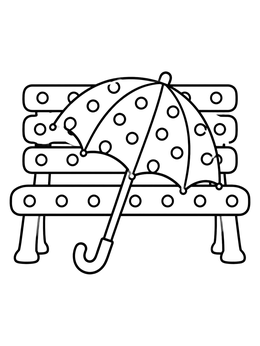 Free printable Polka Dot Umbrella On Park Bench coloring page