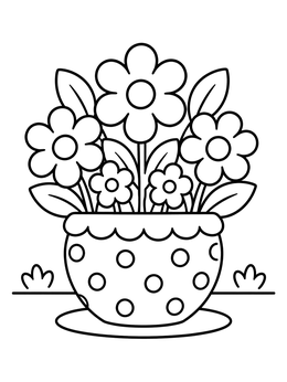 Free printable Polka Dot Vase With Cheerful Flowers coloring page