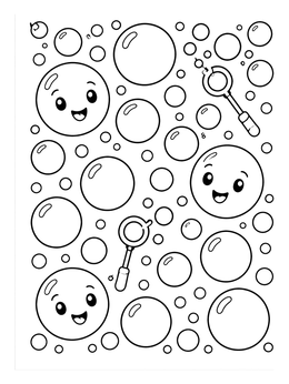 Free printable Happy Floating Bubbles And Wands coloring page