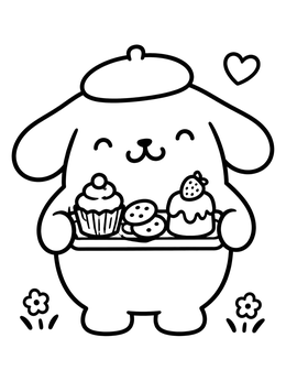 Free printable Cute Puppy Carrying Sweet Bakery Treats coloring page
