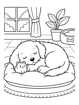 Free printable Sleeping Puppy With Toy Hamster coloring page