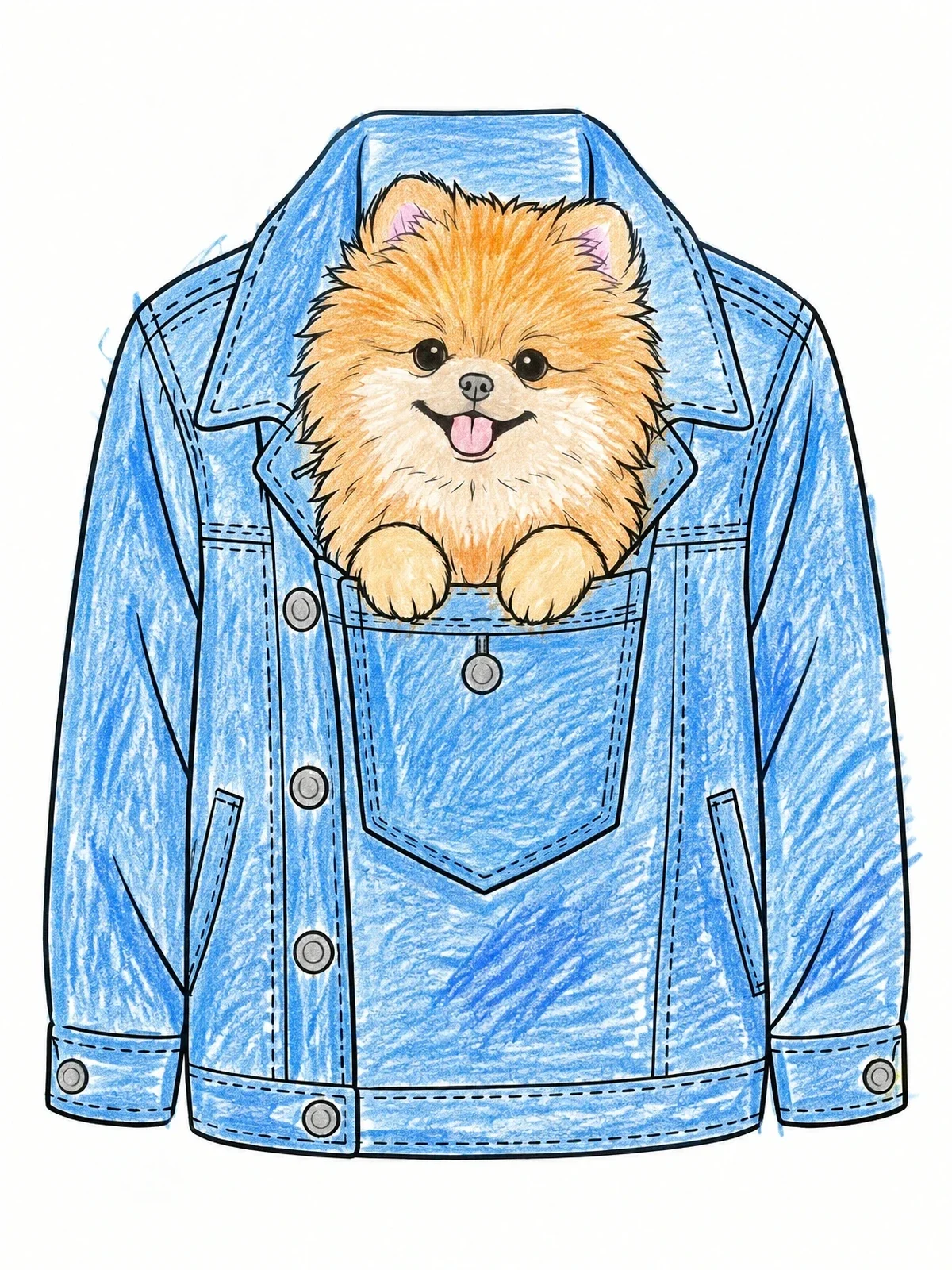 Colored example of the Pomeranian In Denim Jacket Pocket coloring page