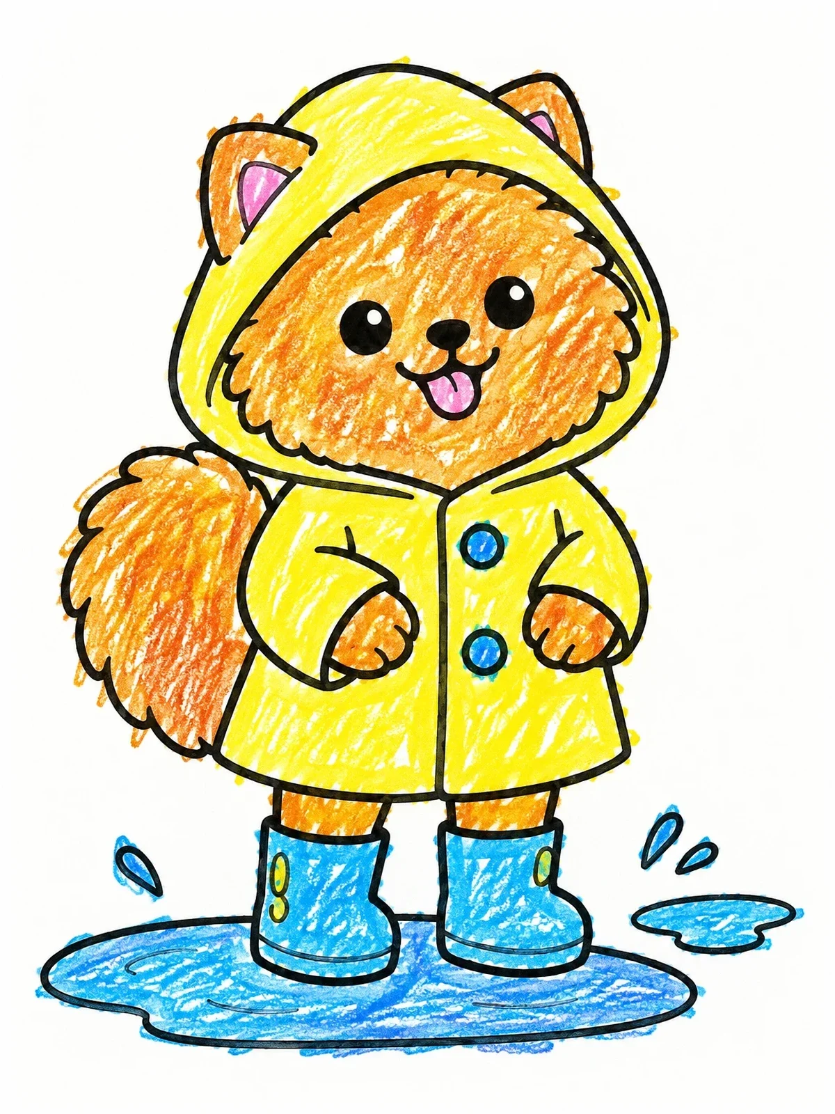 Colored example of the Pomeranian In Raincoat And Boots coloring page