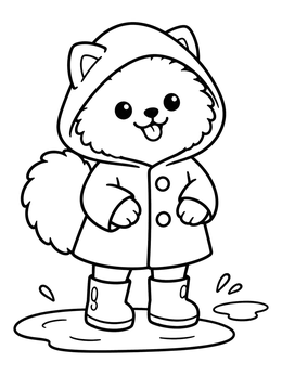 Free printable Pomeranian In Raincoat And Boots coloring page