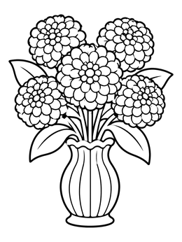Free printable Pompon Dahlia Bouquet In Vase coloring page