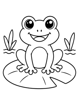 Free printable Cheerful Cartoon Frog On Lily Pad coloring page