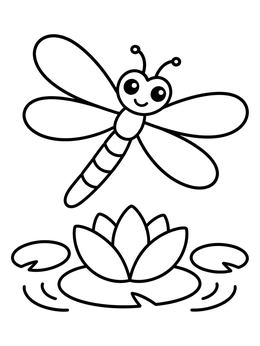 Free printable Cute Dragonfly And Pond Lily coloring page
