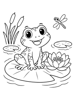 Free printable Cute Frog On A Lily Pad coloring page