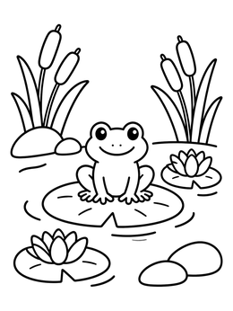 Free printable Cute Frog On A Lily Pad coloring page