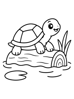Free printable Cute Turtle On A Pond Log coloring page