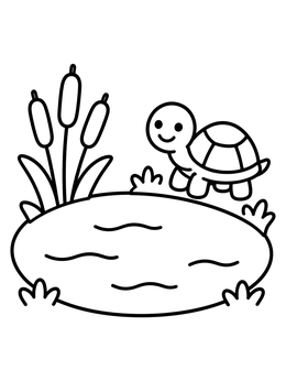 Free printable Cute Turtle Beside A Small Pond coloring page