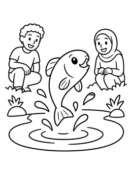 Free printable Fish Leaping From The Pond coloring page