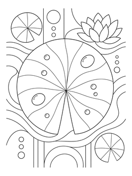 Geometric lily pad with water droplets on this serene ponds coloring page.