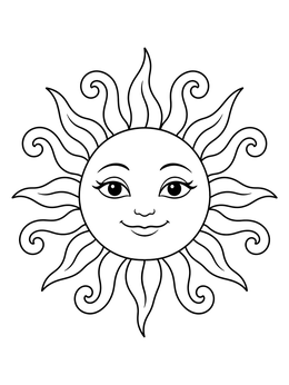 Free printable Smiling Surya Sun Motif coloring page