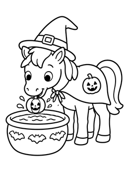 Free printable Pony Bobbing For Halloween Pumpkins coloring page