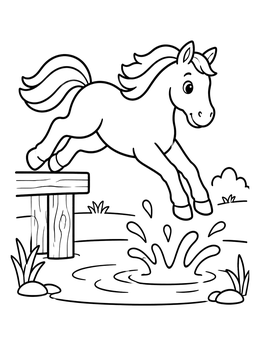 Free printable Pony Jumping Into Water coloring page
