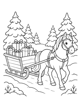 Free printable Pony Pulling A Christmas Sleigh coloring page