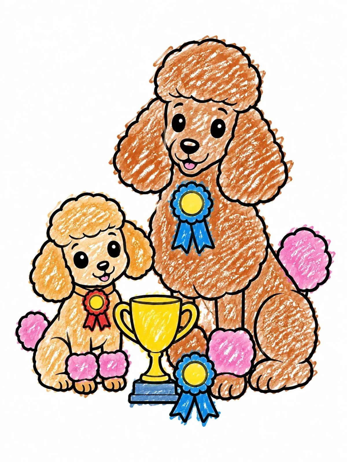 Colored example of the Proud Poodle Dogs With Trophy coloring page