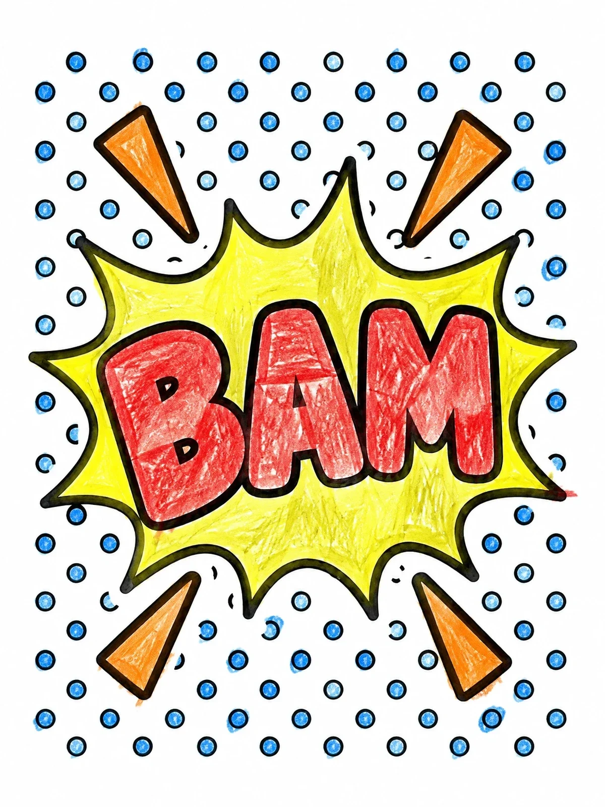 Colored example of the Comic Bam Sound Effect coloring page
