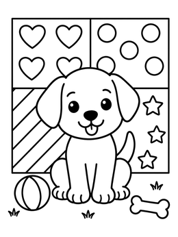 Free printable Cute Puppy And Patterned Squares coloring page