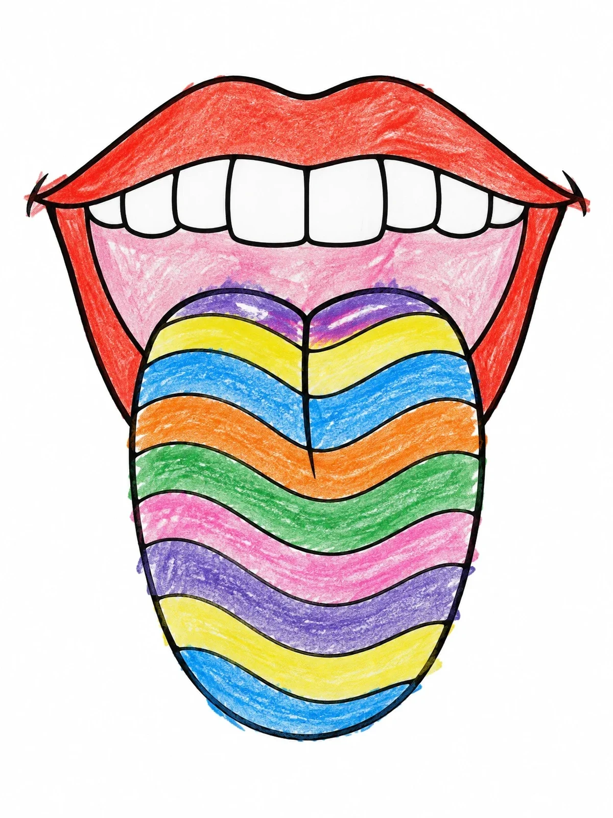 Colored example of the Pop Art Mouth And Striped Tongue coloring page