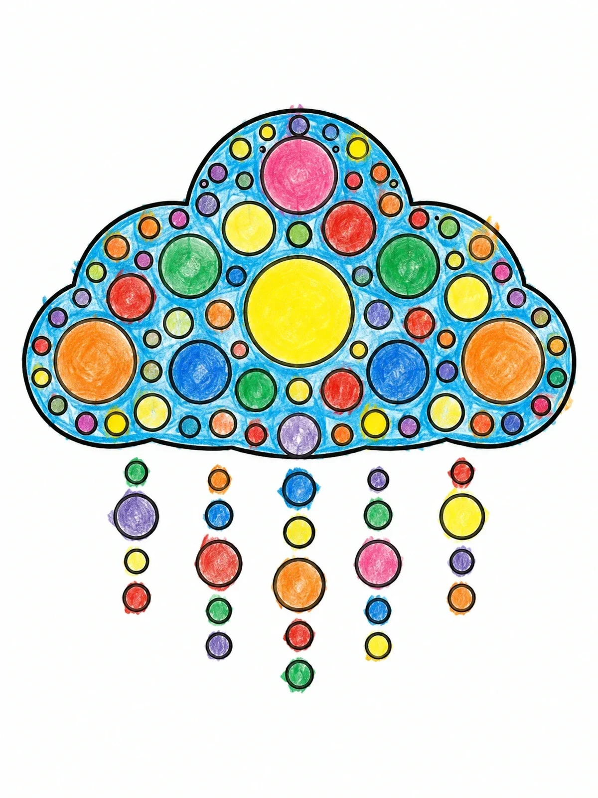 Colored example of the Pop Art Optical Dot Cloud coloring page