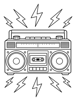 A retro boombox blasting sound waves on this pop art coloring page.