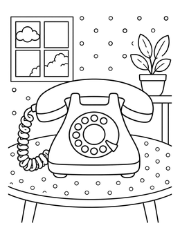 Free printable Retro Rotary Telephone In Cozy Room coloring page