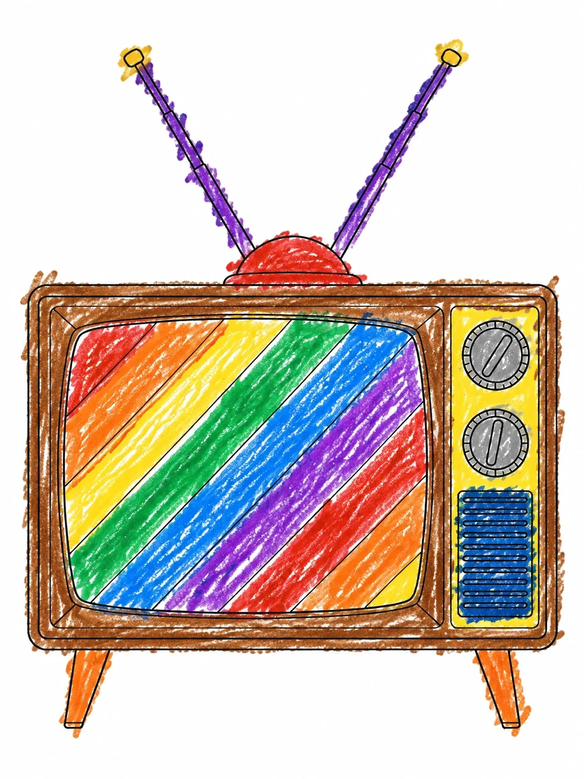 Colored example of the Retro Television Set With Antenna coloring page