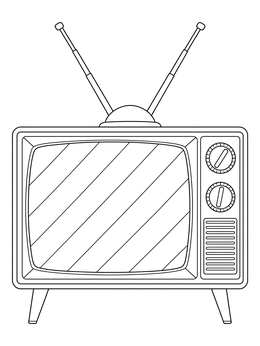 A vintage television set with rabbit-ear antenna in a pop art coloring page.