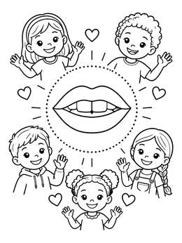 Free printable Smiling Lips With Cheerful Waving Kids coloring page