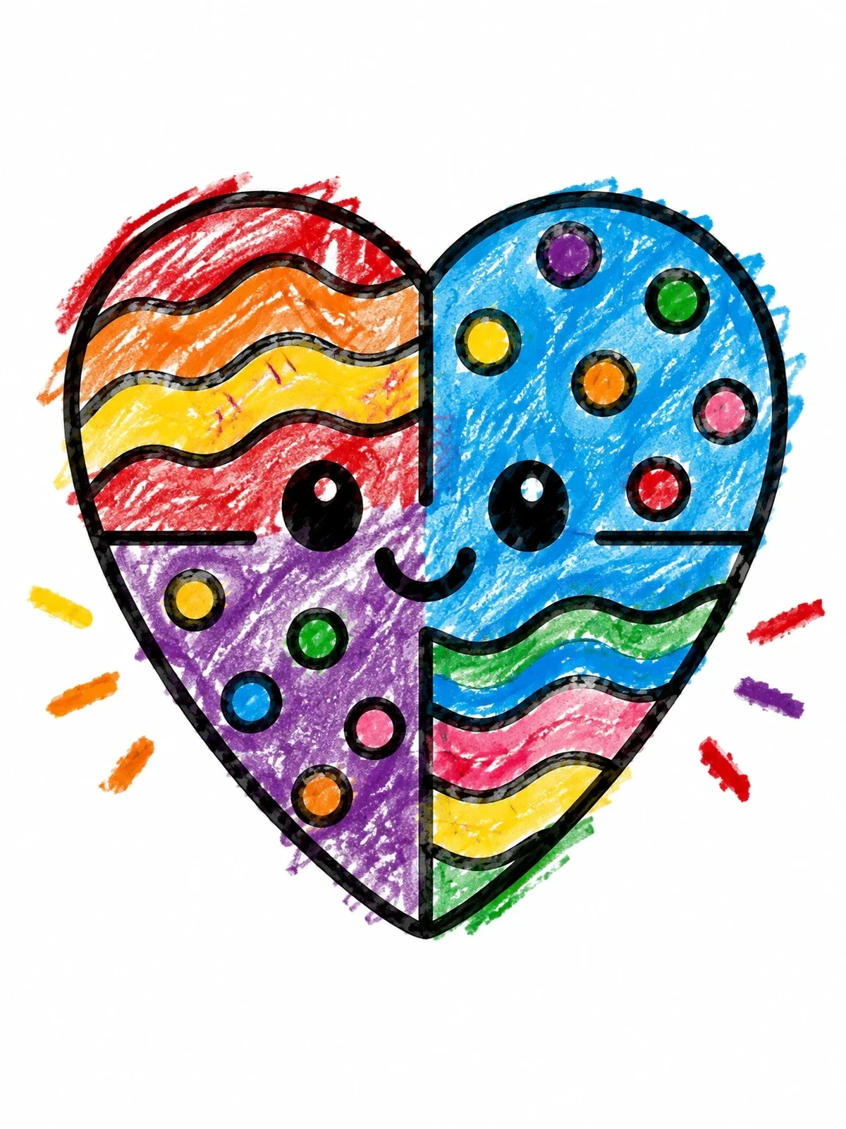 Colored example of the Pop Art Smiling Pattern Heart coloring page