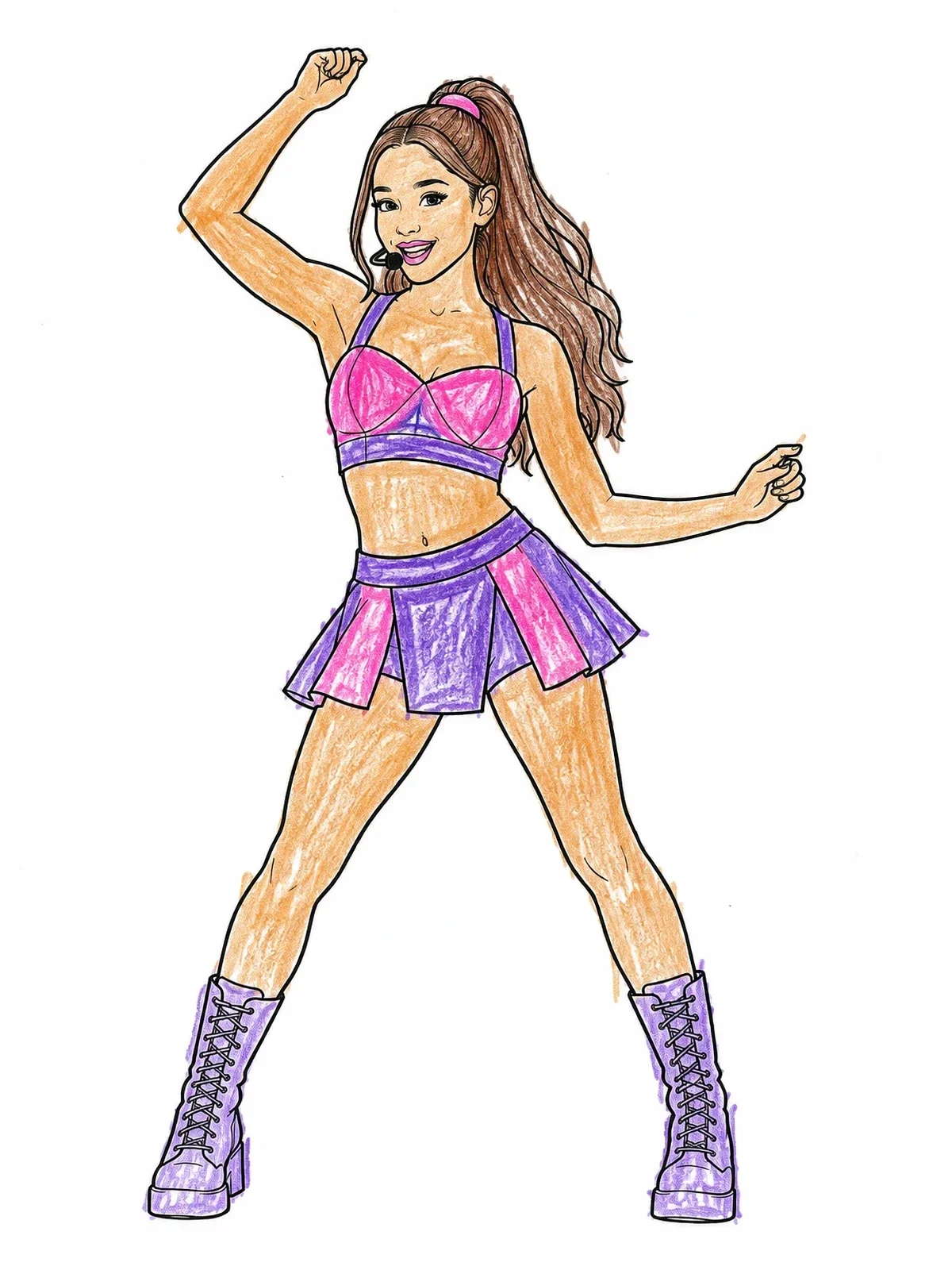 Colored example of the Pop Singer Dancing On Stage coloring page